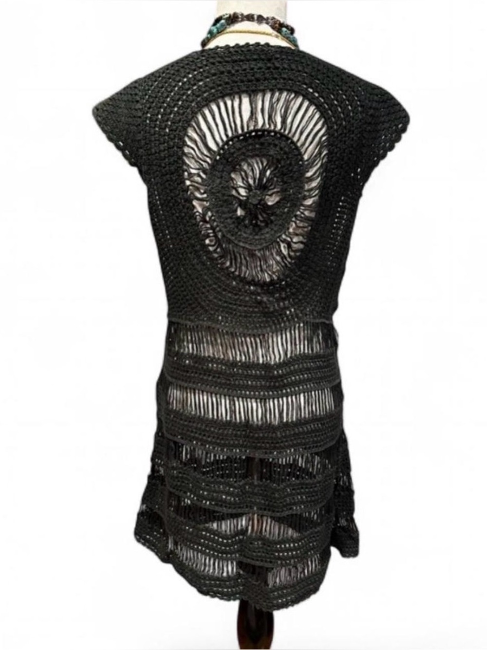 Raviya Boho Bohemian Crochet Open-Front tie front Cardigan festival coverup s/m